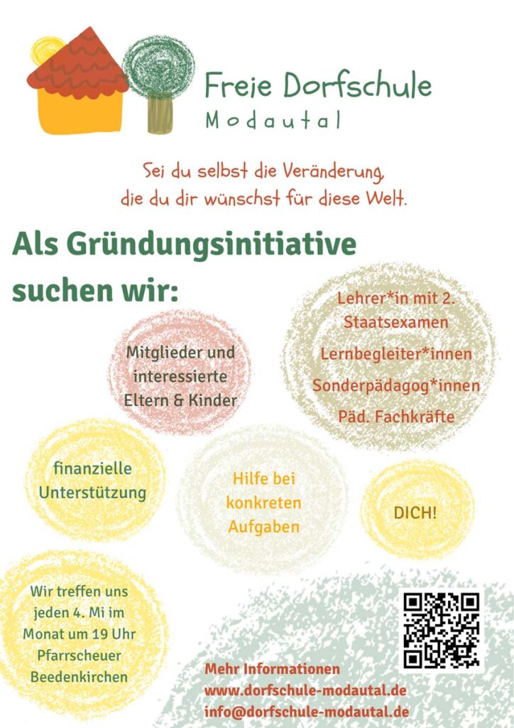 Flyer der freien Dorfschule Modautal "Wir suchen"